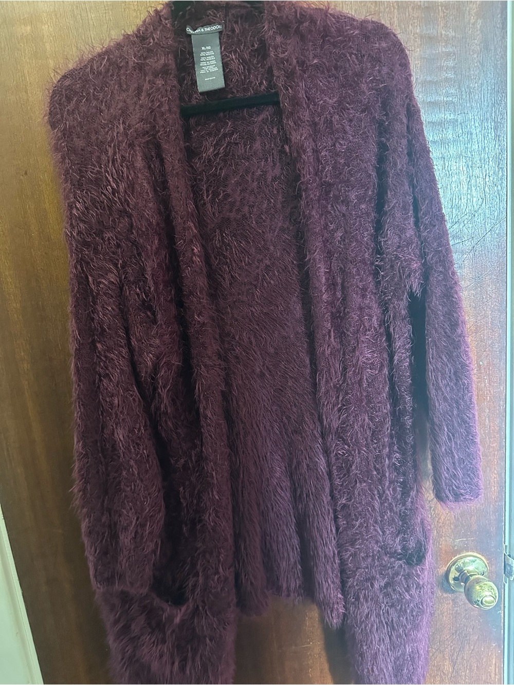 Women's Purple Fuzzy Open Long Cardigan Sweater